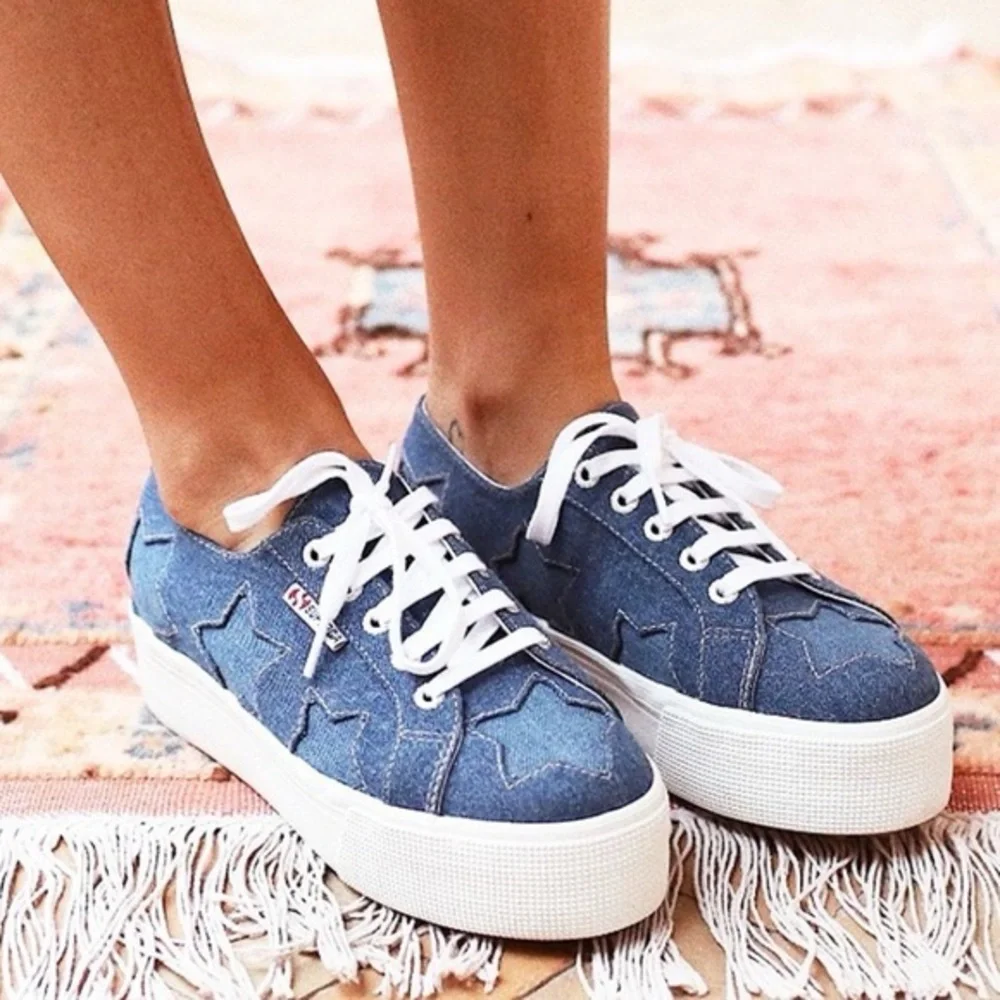 SUPERGA x Lizzy Rare Denim Patch Star Platform Sneaker Blue Denim 8